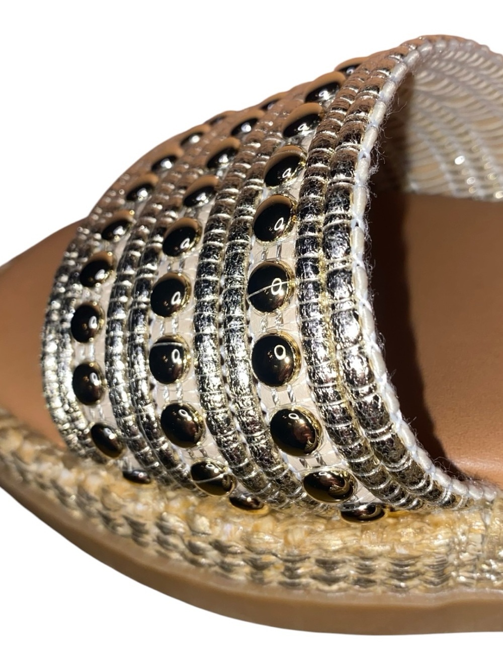 STEVE MADDEN Boardwalk Espadrille Style Sandal Slide Metallic Gold/Tan Size 8M - Picture 9 of 10